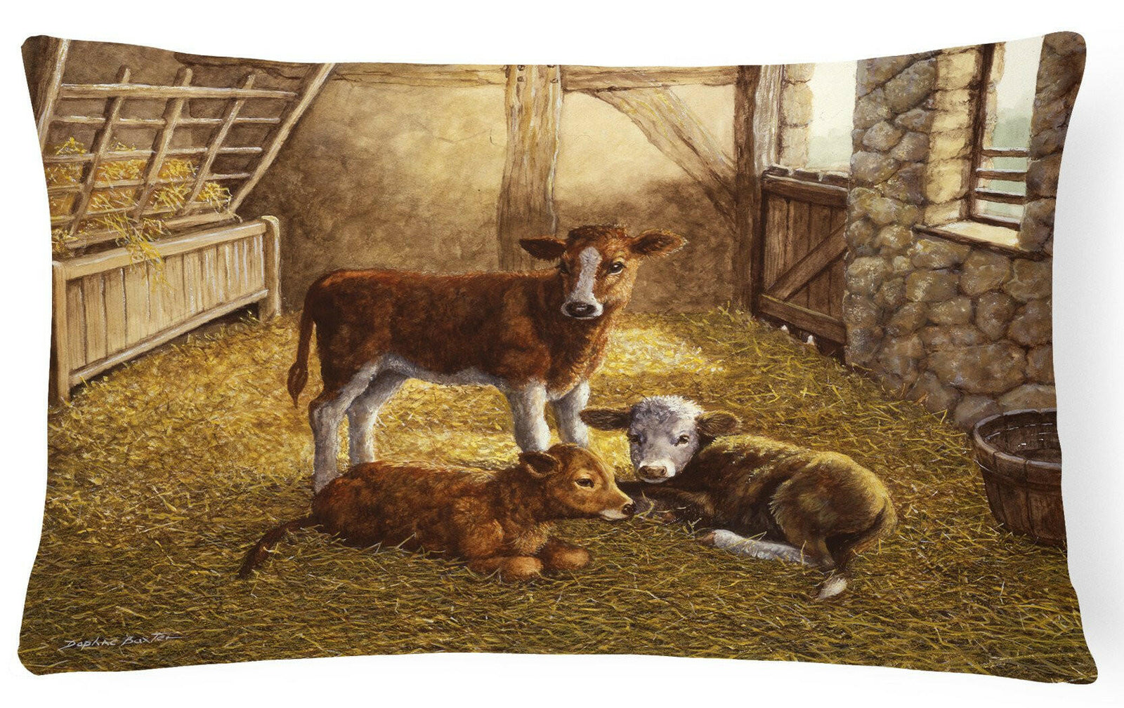 Cows Calves in the Barn Fabric Decorative Pillow BDBA0179PW1216 by Caroline's Treasures