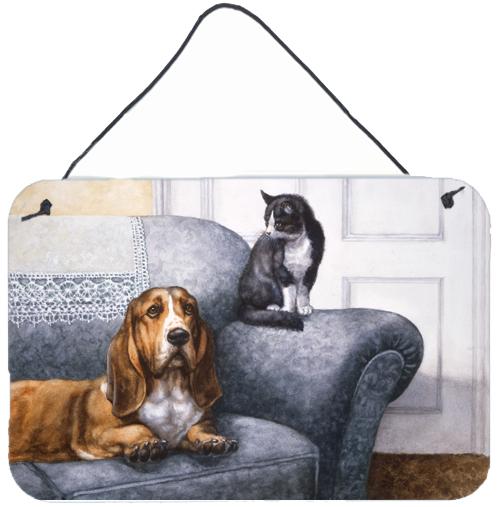 Basset Hound and Cat on couch Wall or Door Hanging Prints BDBA0182DS812 by Caroline&#39;s Treasures
