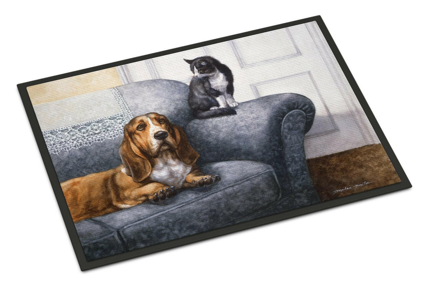 Basset Hound and Cat on couch Indoor or Outdoor Mat 24x36 BDBA0182JMAT - the-store.com