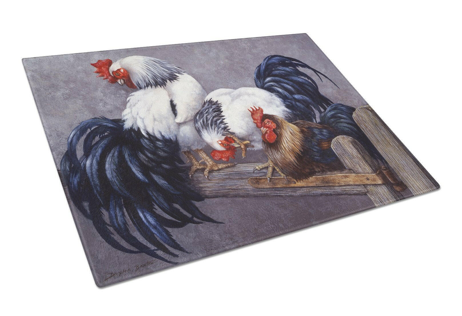 Roosters Roosting Glass Cutting Board Large BDBA0208LCB by Caroline's Treasures