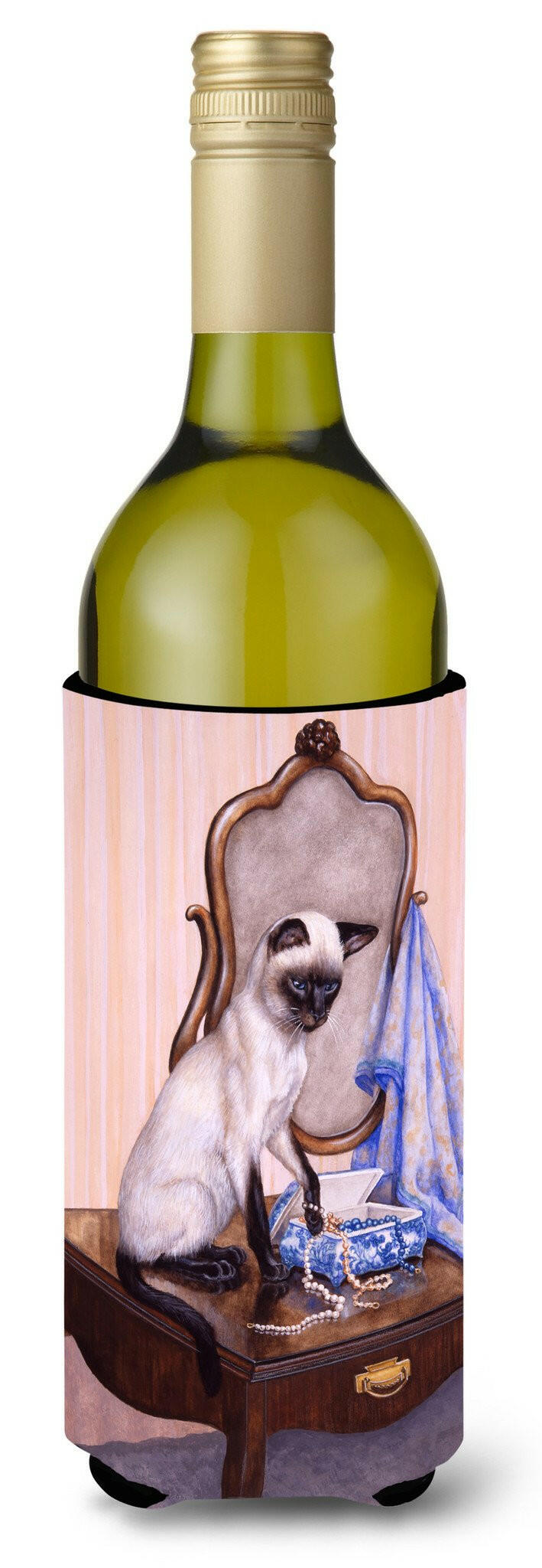 On The Dresser Siamese cat Wine Bottle Beverage Insulator Hugger BDBA0242LITERK by Caroline&#39;s Treasures