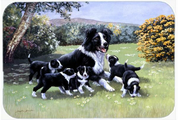 Border Collie Puppies with Momma Glass Cutting Board Large BDBA0257LCB by Caroline&#39;s Treasures