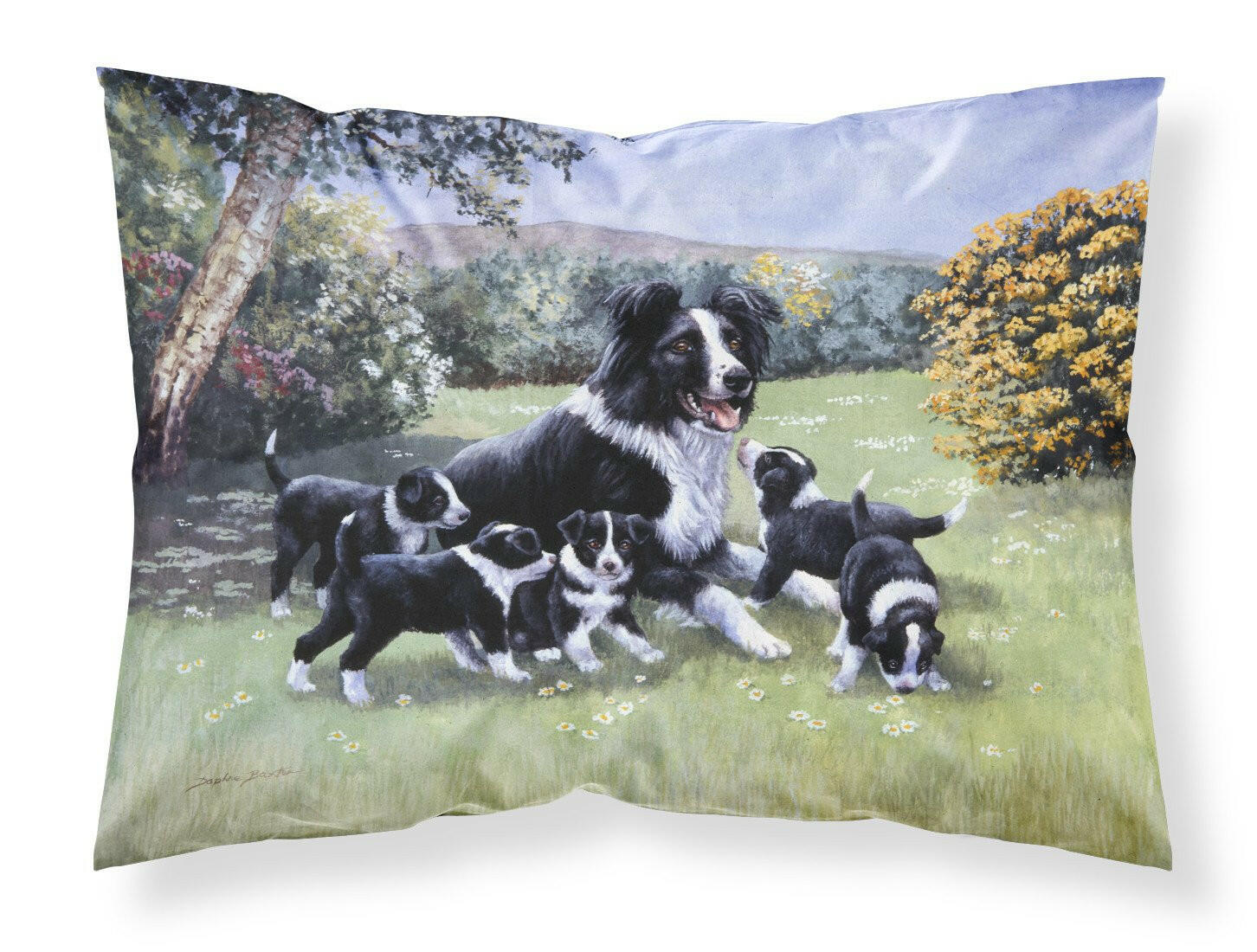 Border Collie Puppies with Momma Fabric Standard Pillowcase BDBA0257PILLOWCASE by Caroline's Treasures