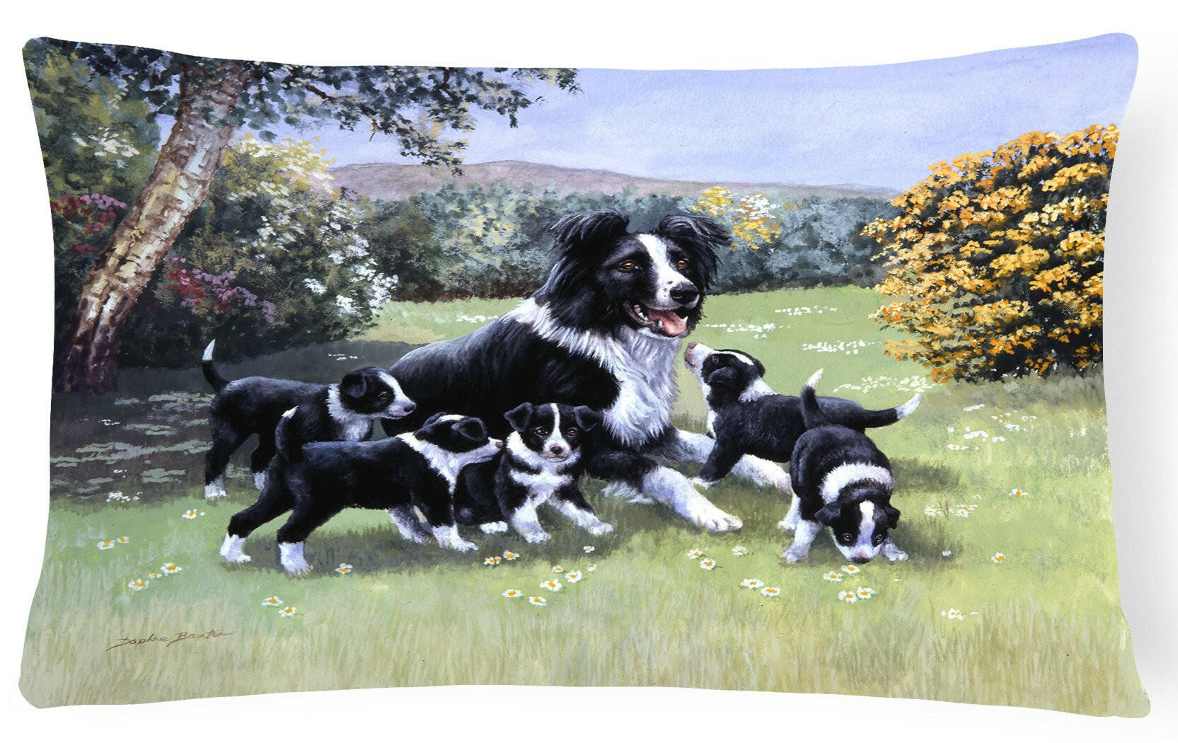 Border Collie Puppies with Momma Fabric Decorative Pillow BDBA0257PW1216 by Caroline's Treasures