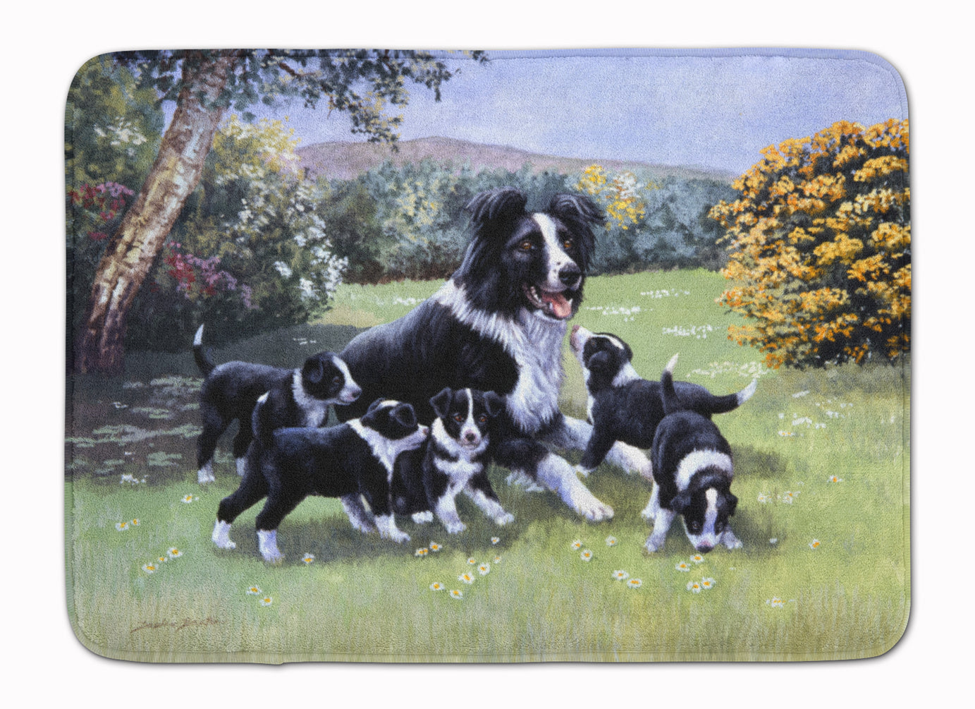 Border Collie Puppies with Momma Machine Washable Memory Foam Mat BDBA0257RUG - the-store.com
