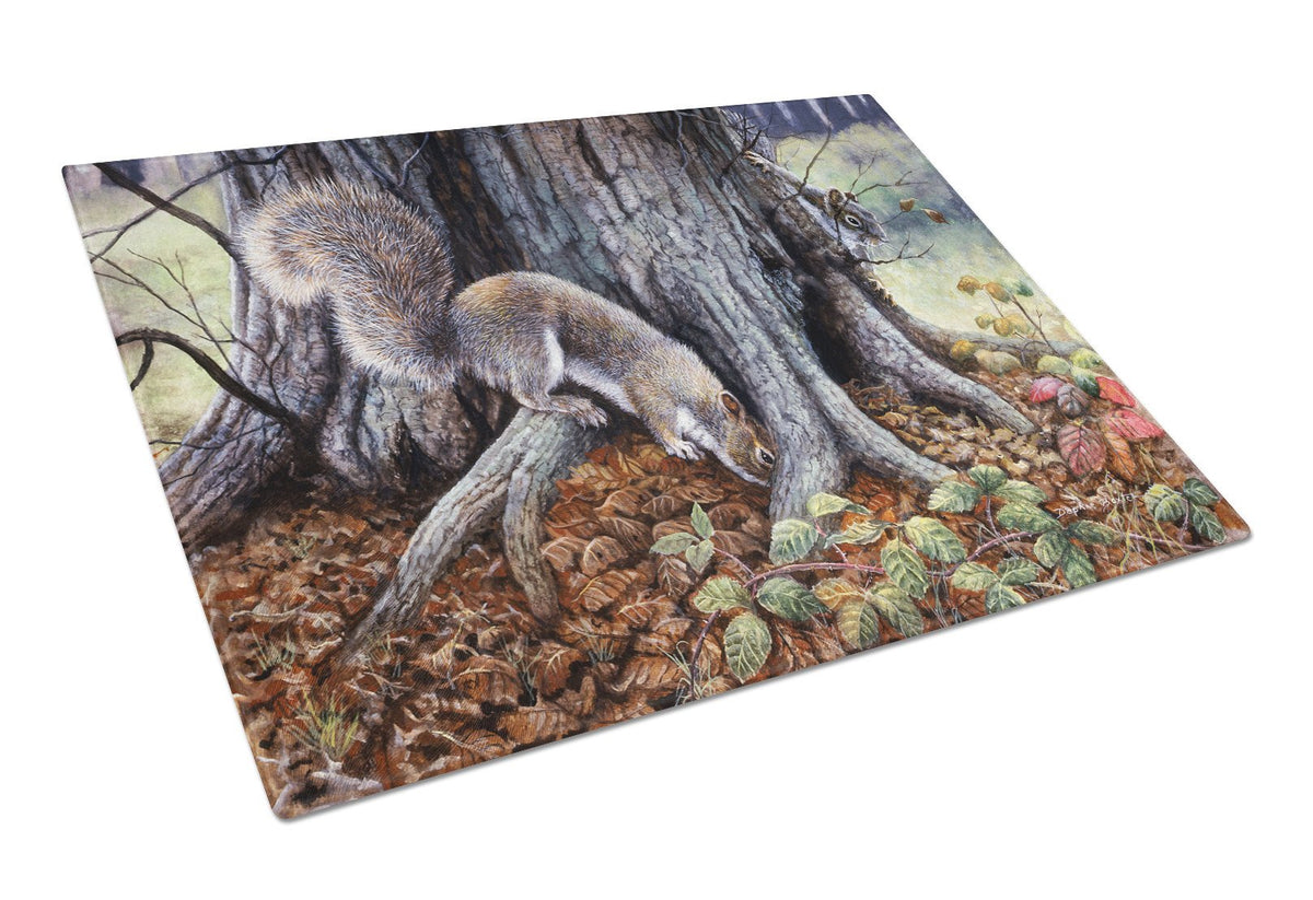 Grey Squirrels around the Tree Glass Cutting Board Large BDBA0260LCB by Caroline&#39;s Treasures