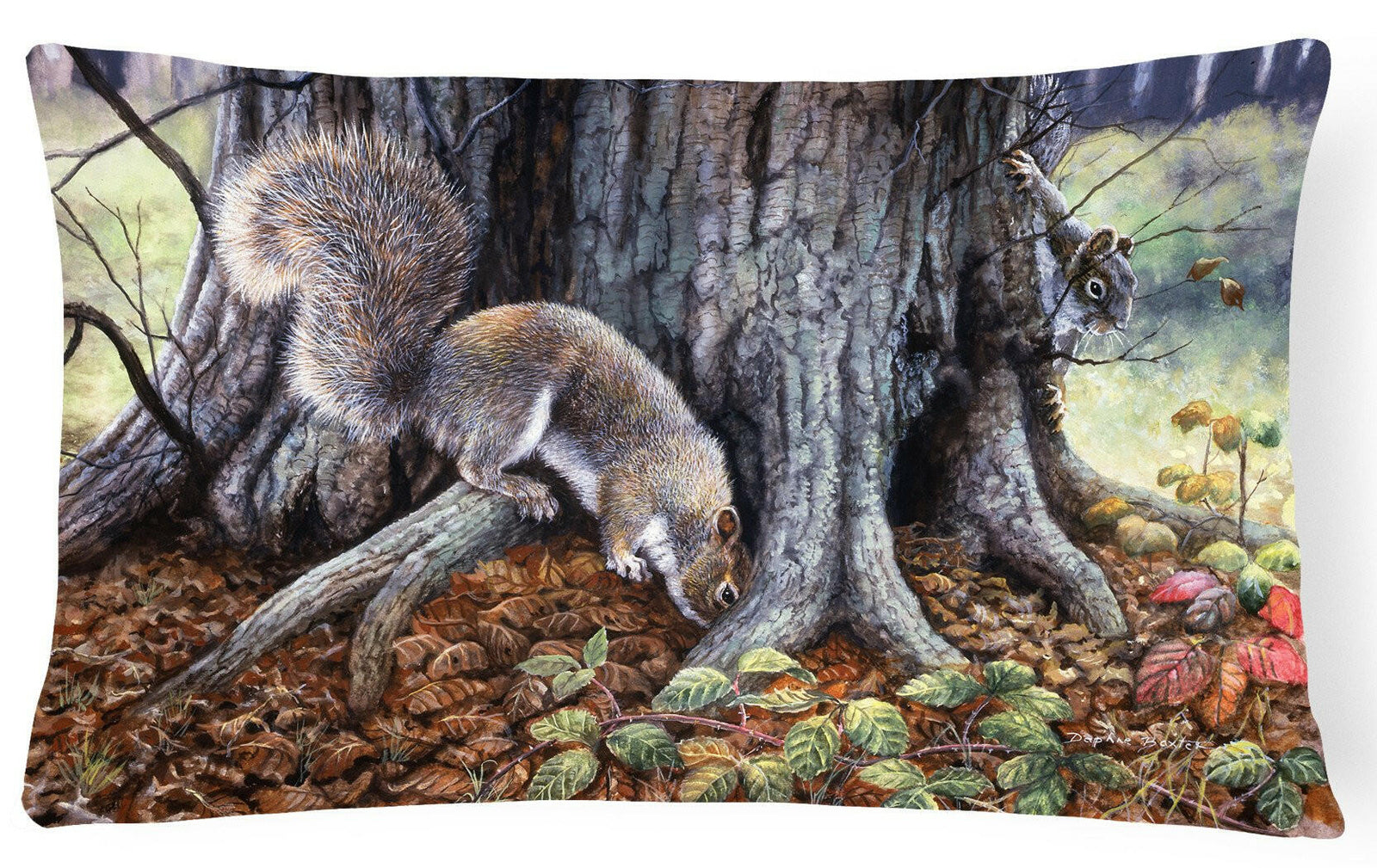 Grey Squirrels around the Tree Fabric Decorative Pillow BDBA0260PW1216 by Caroline's Treasures
