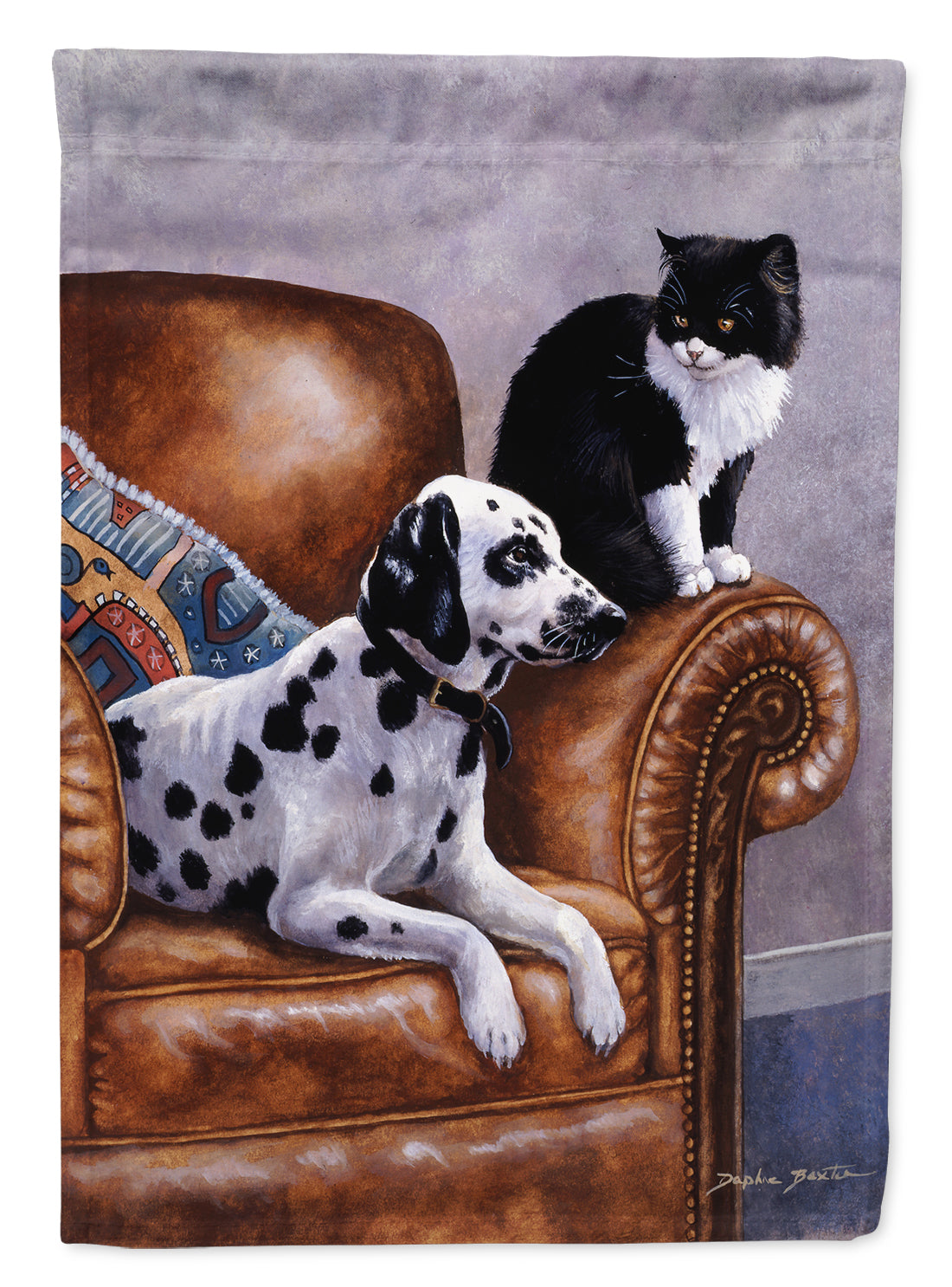 Dalmatian with Cat Flag Canvas House Size BDBA0265CHF  the-store.com.