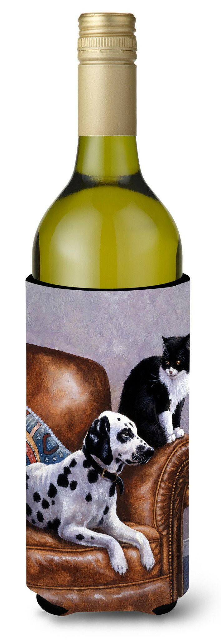 Dalmatian with Cat Wine Bottle Beverage Insulator Hugger BDBA0265LITERK by Caroline&#39;s Treasures