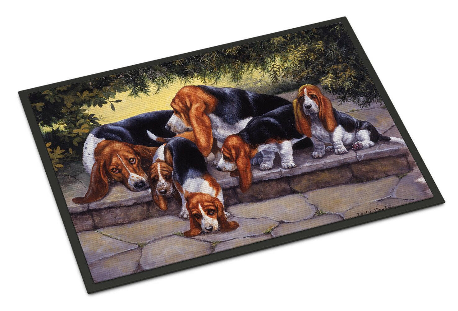 Basset Hound Puppies, Momma and Daddy Indoor or Outdoor Mat 24x36 BDBA0276JMAT - the-store.com