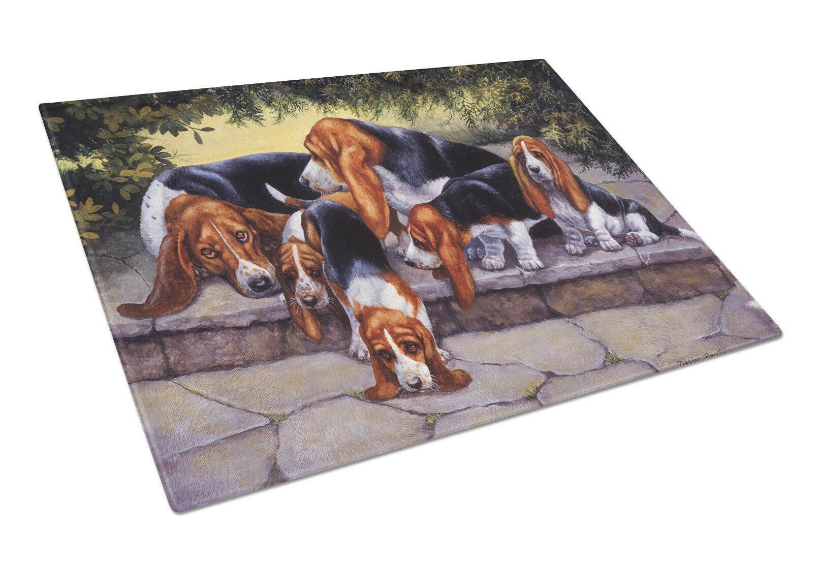 Basset Hound Puppies, Momma and Daddy Glass Cutting Board Large BDBA0276LCB by Caroline's Treasures