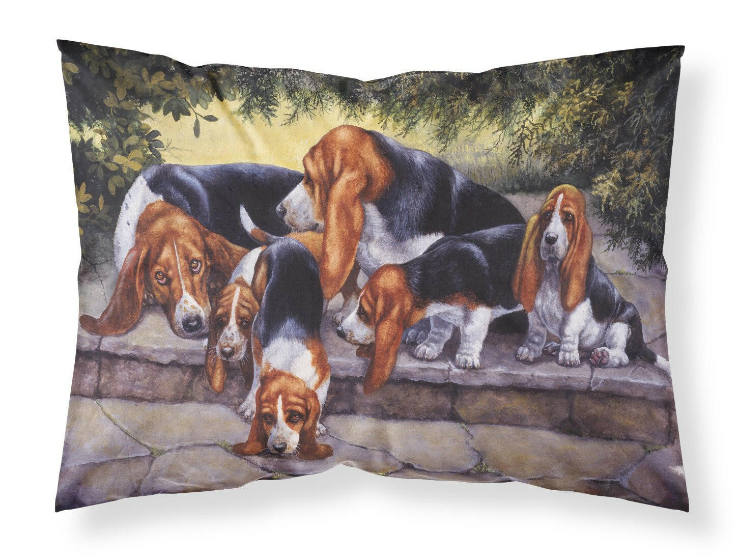 Basset Hound Puppies, Momma and Daddy Fabric Standard Pillowcase BDBA0276PILLOWCASE by Caroline's Treasures