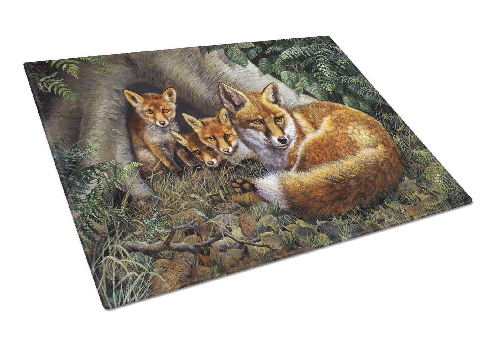 A Family of Foxes at Home Glass Cutting Board Large BDBA0283LCB by Caroline's Treasures