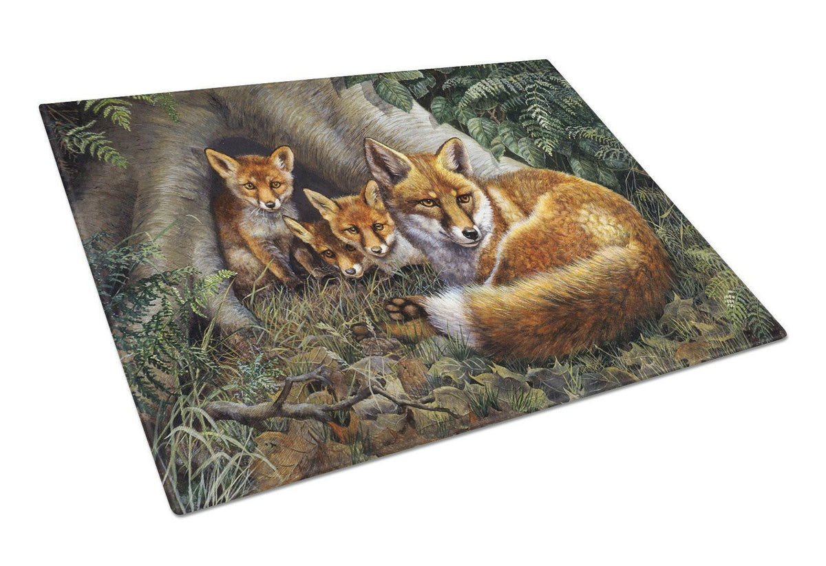 A Family of Foxes at Home Glass Cutting Board Large BDBA0283LCB by Caroline&#39;s Treasures