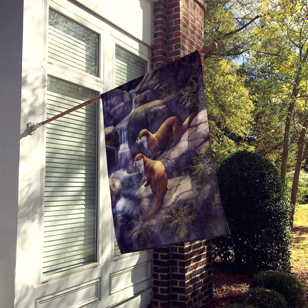 Caroline's Treasures Otters by the Waterfall by Daphne Baxter Flag Canvas House Size BDBA0293CHF