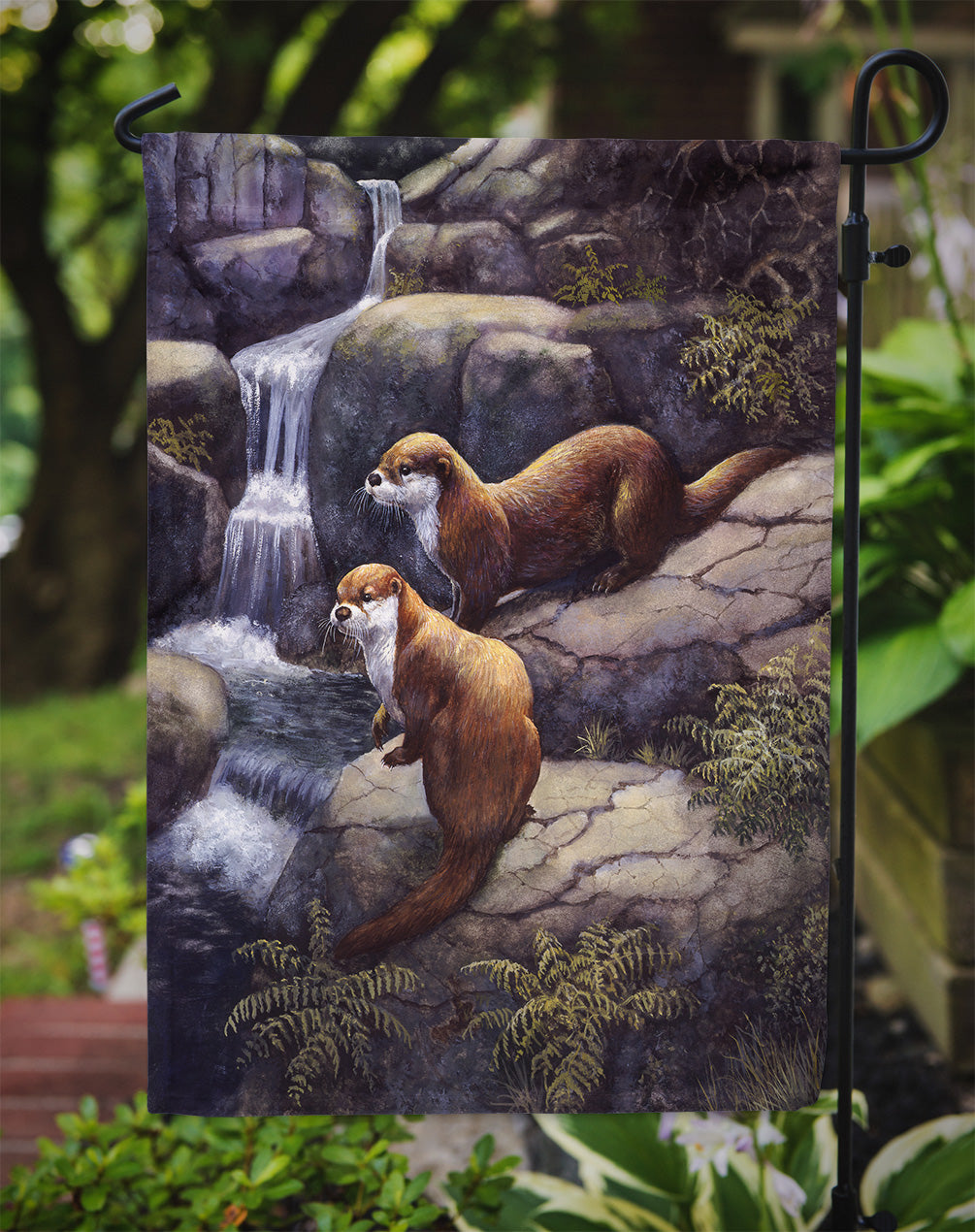Otters by the Waterfall by Daphne Baxter Flag Garden Size BDBA0293GF.