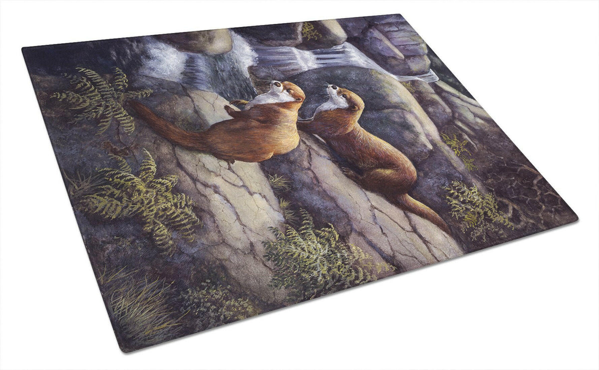Otters by the Waterfall by Daphne Baxter Glass Cutting Board Large BDBA0293LCB by Caroline&#39;s Treasures