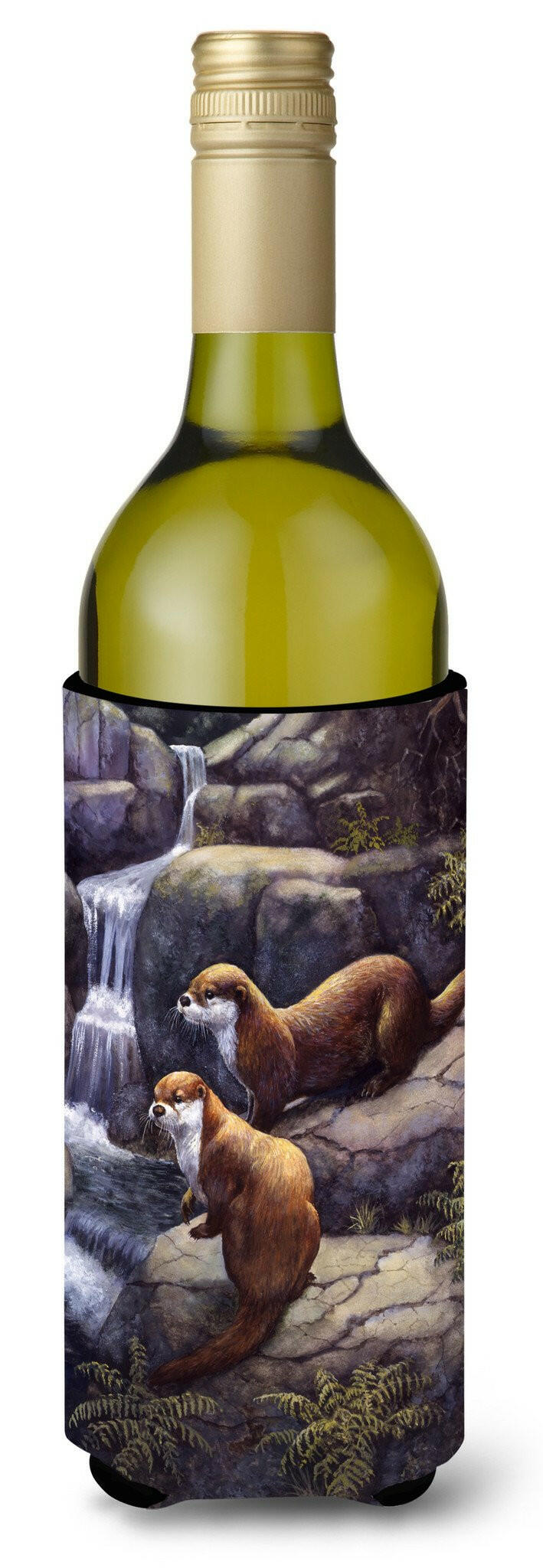 Otters by the Waterfall by Daphne Baxter Wine Bottle Beverage Insulator Hugger BDBA0293LITERK by Caroline&#39;s Treasures