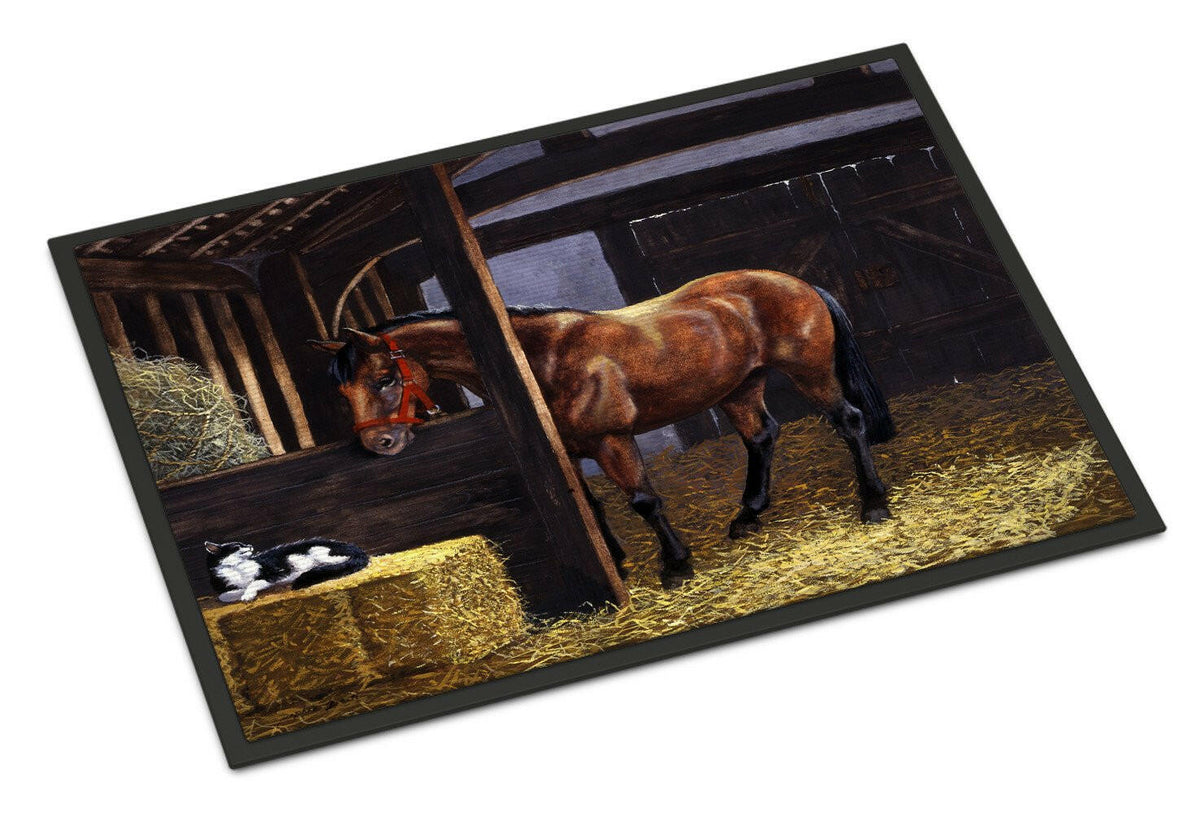 Horse In Stable with Cat Indoor or Outdoor Mat 24x36 BDBA0295JMAT - the-store.com