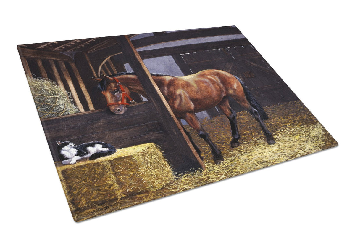 Horse In Stable with Cat Glass Cutting Board Large BDBA0295LCB by Caroline&#39;s Treasures
