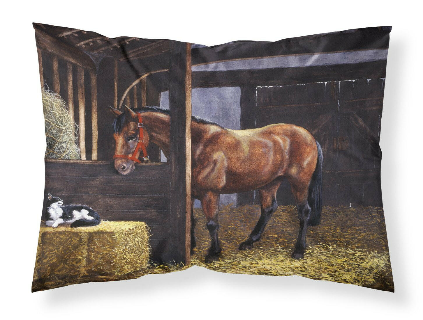 Horse In Stable with Cat Fabric Standard Pillowcase BDBA0295PILLOWCASE by Caroline's Treasures