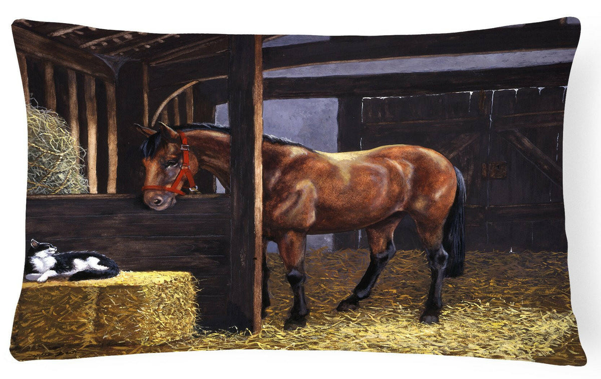 Horse In Stable with Cat Fabric Decorative Pillow BDBA0295PW1216 by Caroline&#39;s Treasures