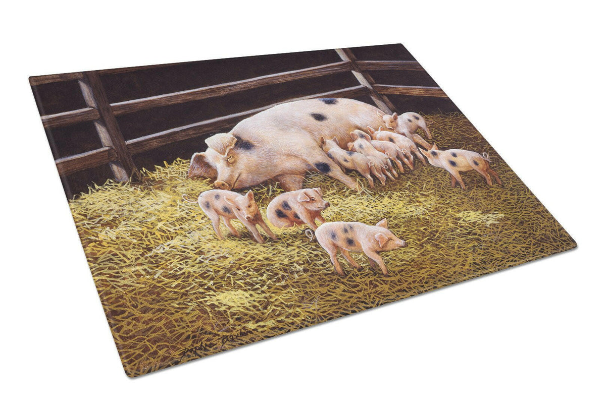 Pigs Piglets at Dinner Time Glass Cutting Board Large BDBA0296LCB by Caroline&#39;s Treasures