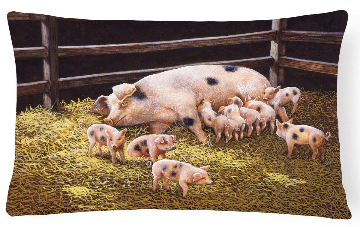 Pigs Piglets at Dinner Time Fabric Decorative Pillow BDBA0296PW1216 by Caroline&#39;s Treasures