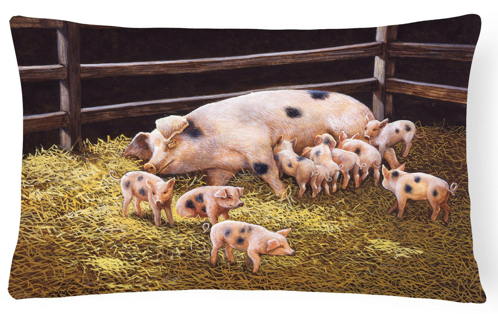 Pigs Piglets at Dinner Time Fabric Decorative Pillow BDBA0296PW1216 by Caroline's Treasures