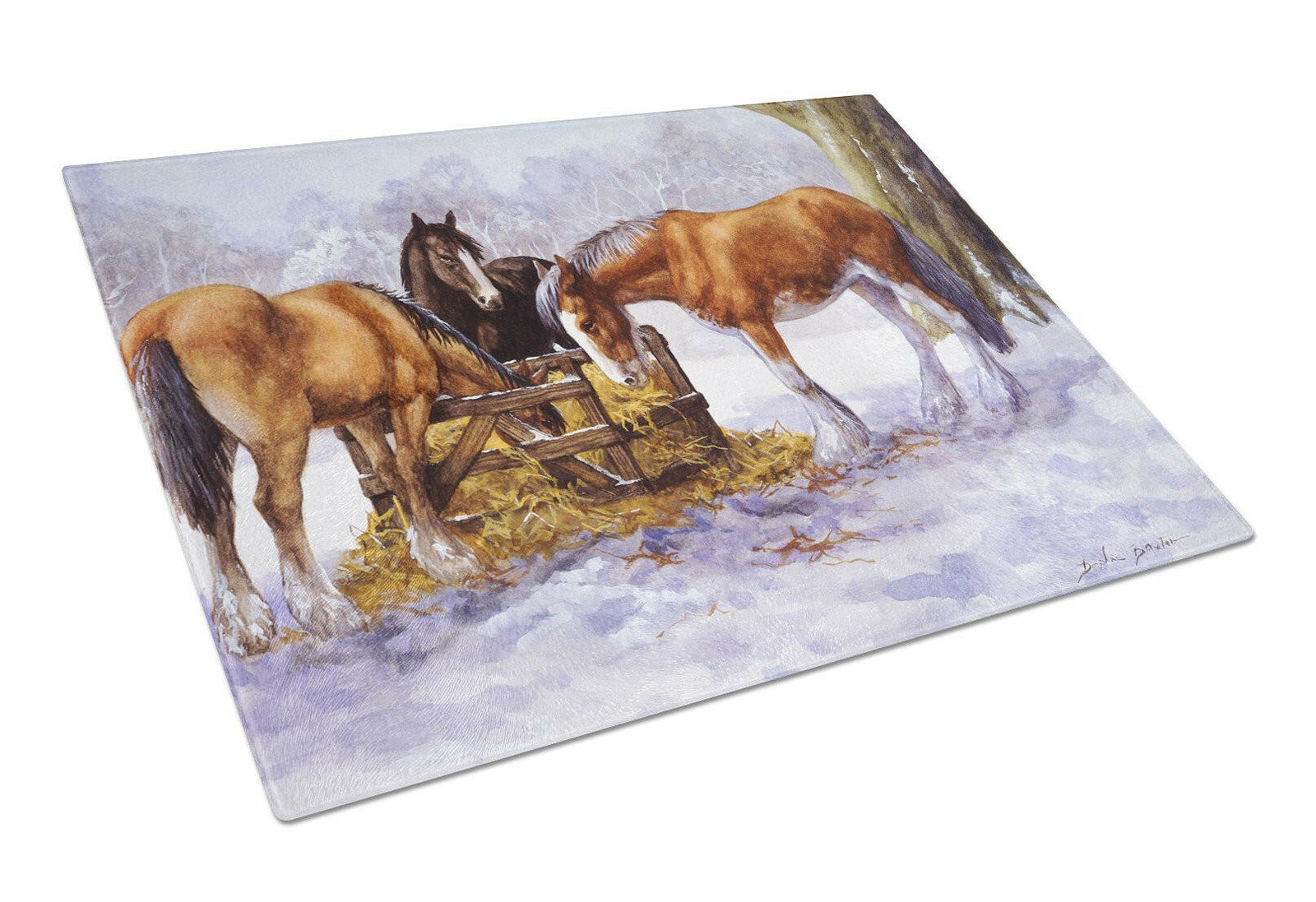 Horses eating Hay in the Snow Glass Cutting Board Large BDBA0297LCB by Caroline's Treasures
