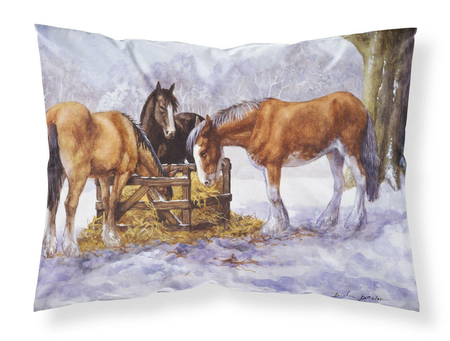 Horses eating Hay in the Snow Fabric Standard Pillowcase BDBA0297PILLOWCASE by Caroline's Treasures