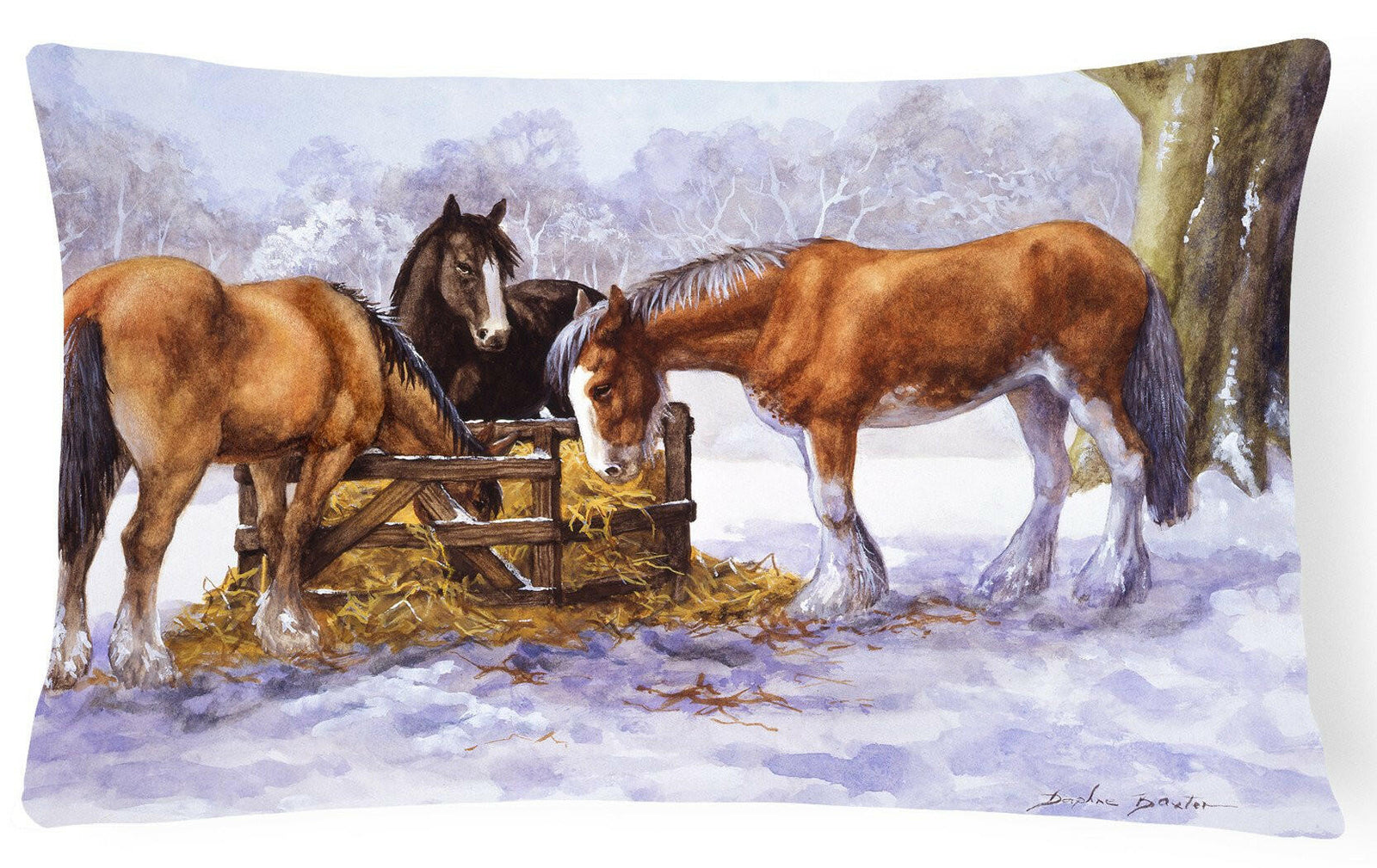 Horses eating Hay in the Snow Fabric Decorative Pillow BDBA0297PW1216 by Caroline's Treasures