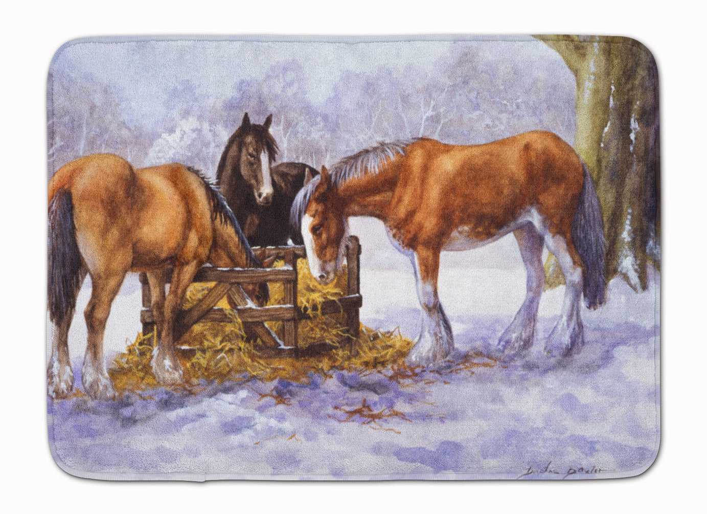 Horses eating Hay in the Snow Machine Washable Memory Foam Mat BDBA0297RUG - the-store.com
