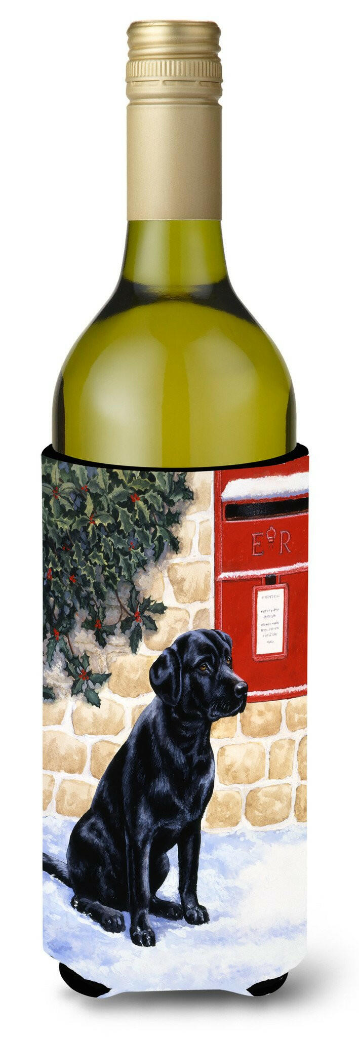 Black Labrador by the Mail Box Wine Bottle Beverage Insulator Hugger BDBA0301LITERK by Caroline&#39;s Treasures