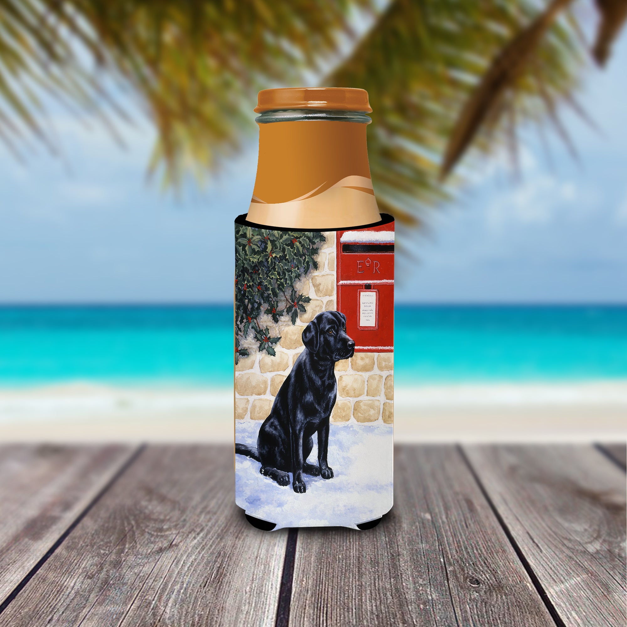 Black Labrador by the Mail Box Ultra Beverage Insulators for slim cans BDBA0301MUK