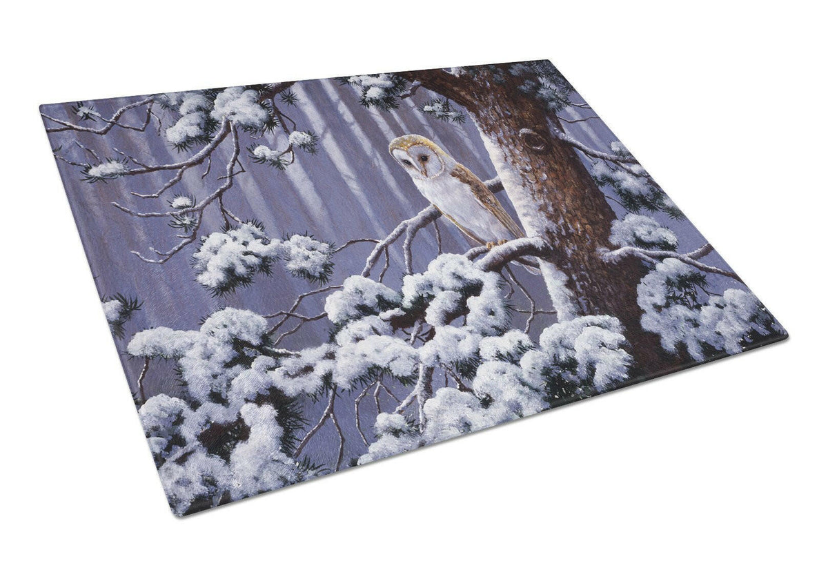 Owl on a Tree Branch in the Snow Glass Cutting Board Large BDBA0303LCB by Caroline&#39;s Treasures