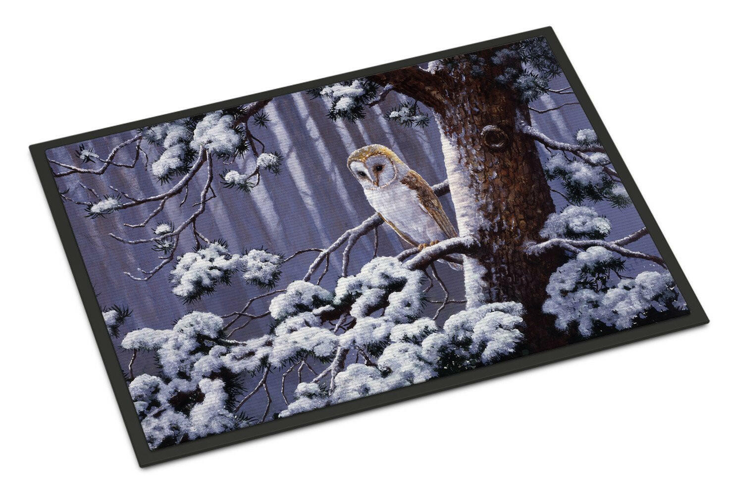 Owl on a Tree Branch in the Snow Indoor or Outdoor Mat 18x27 BDBA0303MAT - the-store.com