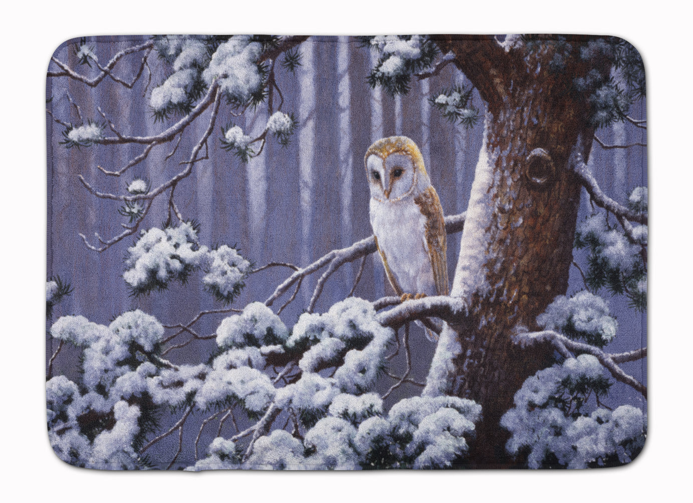 Owl on a Tree Branch in the Snow Machine Washable Memory Foam Mat BDBA0303RUG - the-store.com