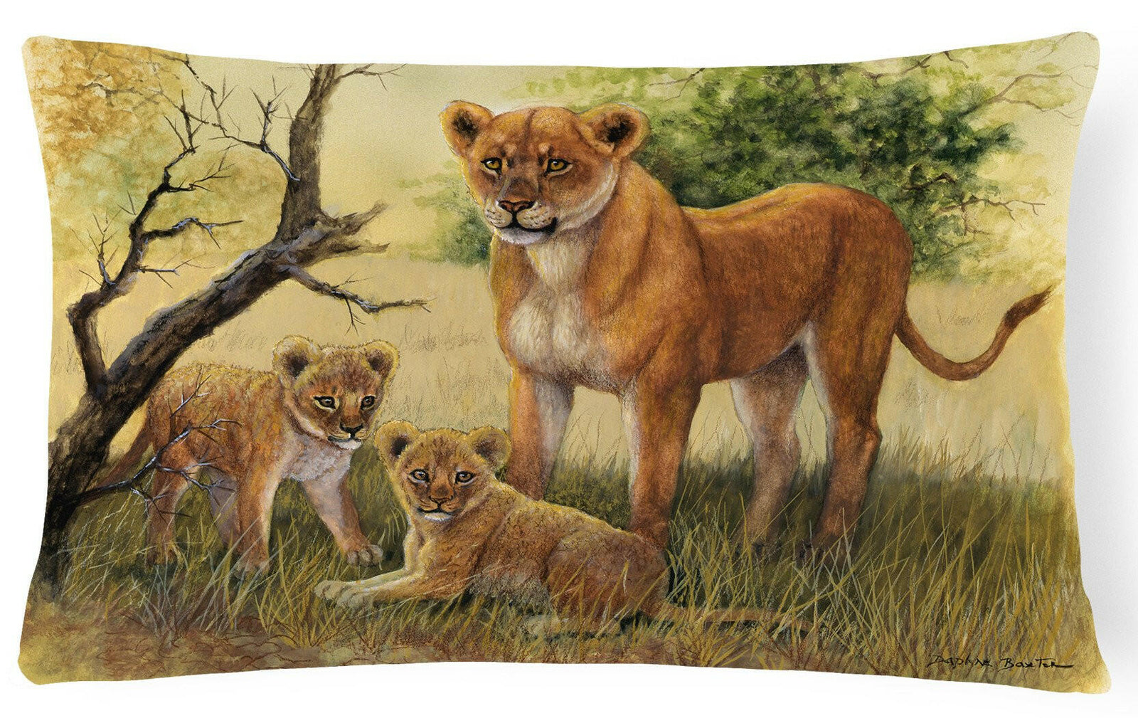 Lion and Cubs by Daphne Baxter Fabric Decorative Pillow BDBA0307PW1216 by Caroline's Treasures