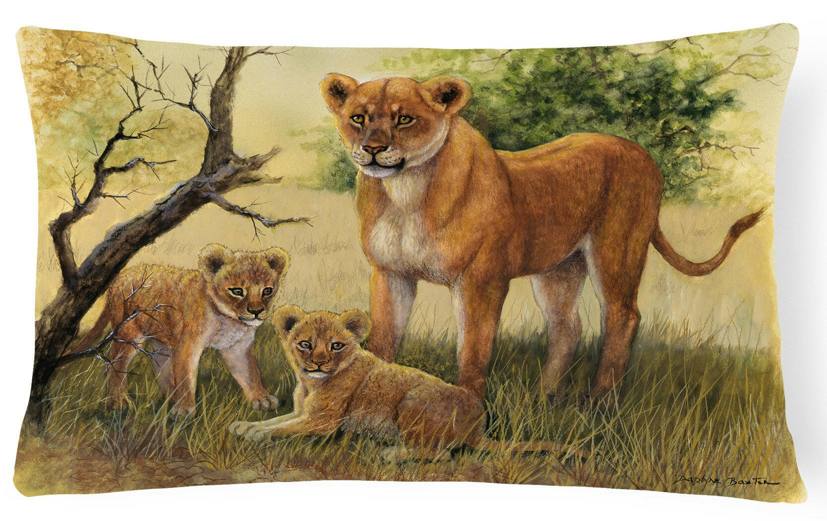 Lion and Cubs by Daphne Baxter Fabric Decorative Pillow BDBA0307PW1216 by Caroline's Treasures