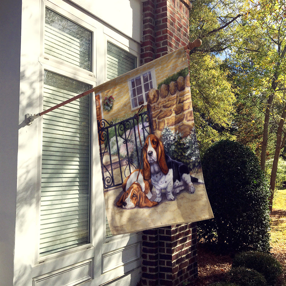 Basset Hound at the gate Flag Canvas House Size BDBA0312CHF