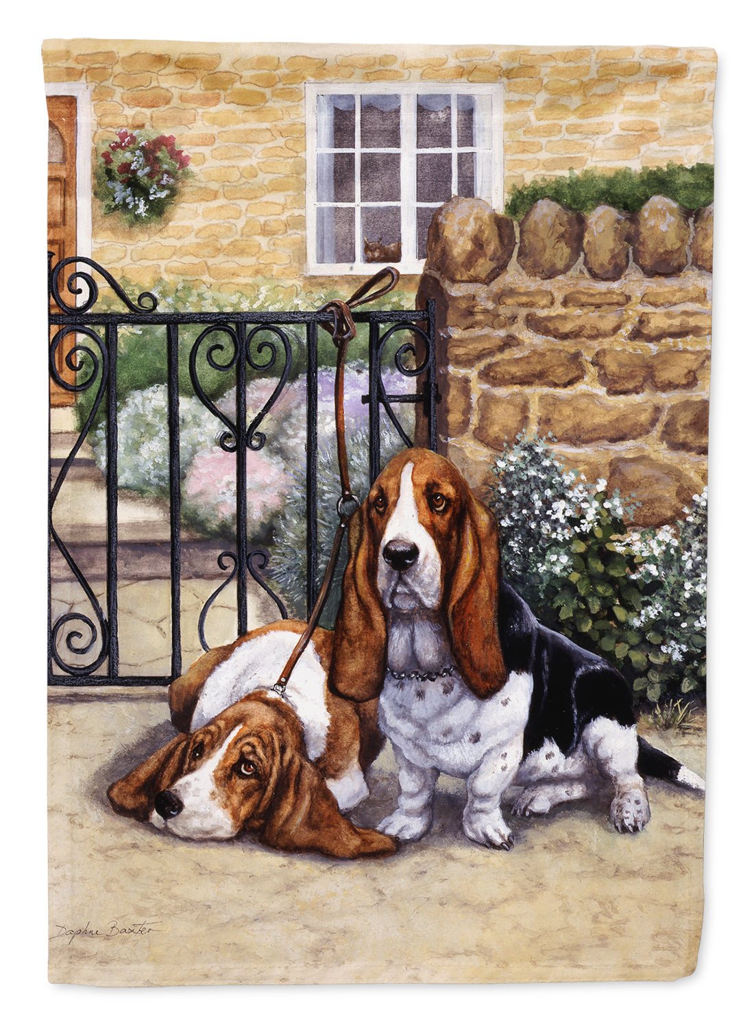 Basset Hound at the gate Flag Canvas House Size BDBA0312CHF  the-store.com.