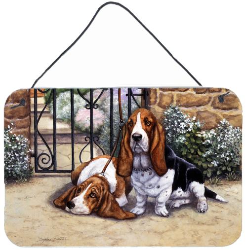Basset Hound at the gate Wall or Door Hanging Prints by Caroline&#39;s Treasures