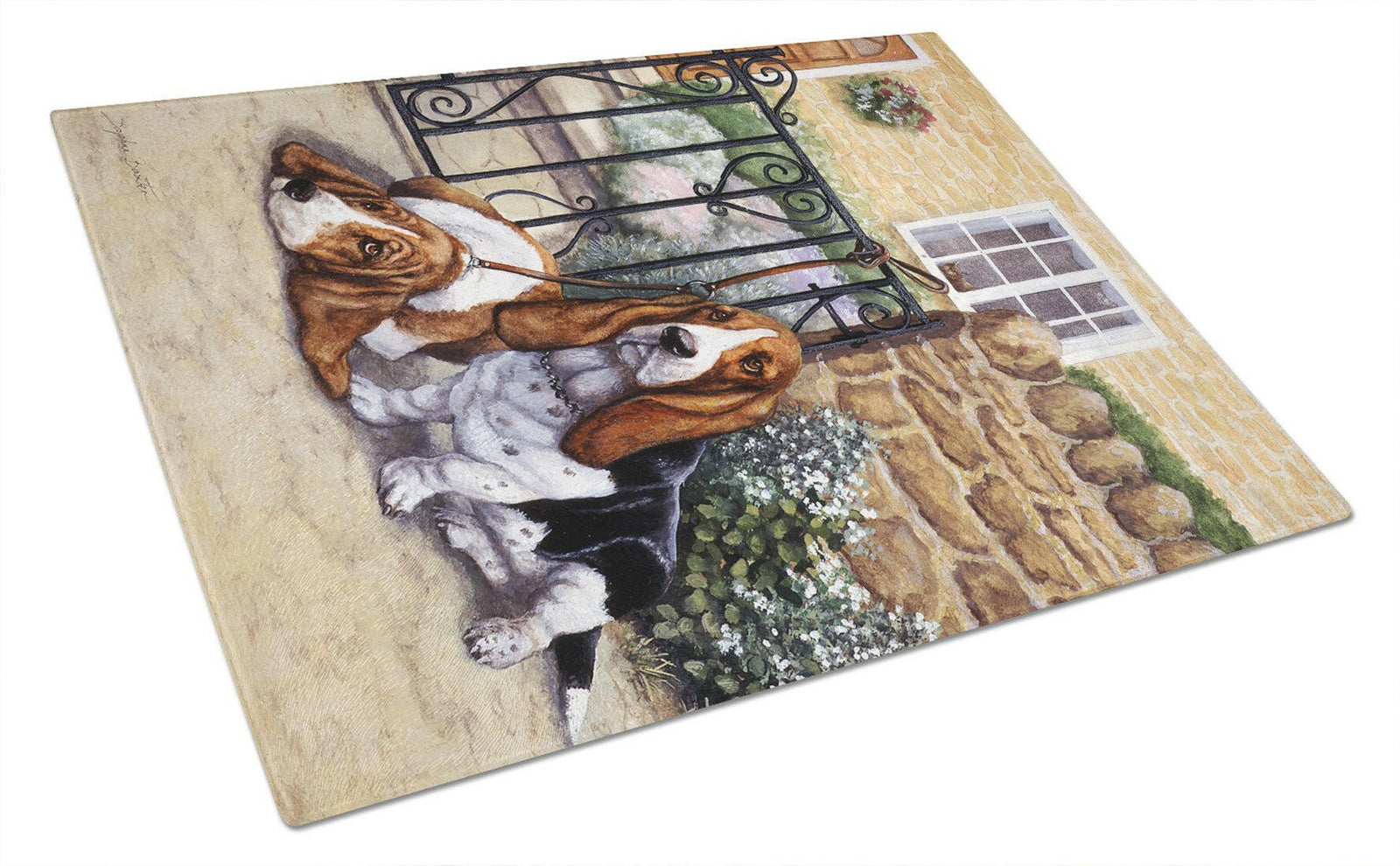 Basset Hound at the gate Glass Cutting Board Large BDBA0312LCB by Caroline's Treasures