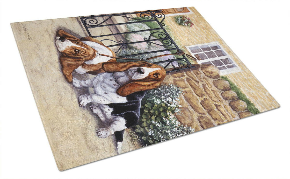 Basset Hound at the gate Glass Cutting Board Large BDBA0312LCB by Caroline&#39;s Treasures