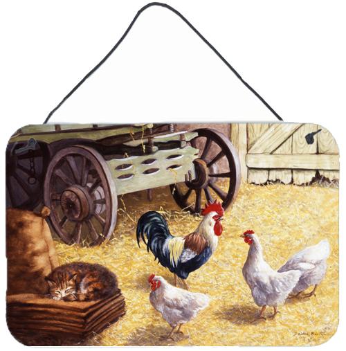 Rooster and Hens Chickens in the Barn Wall or Door Hanging Prints by Caroline&#39;s Treasures