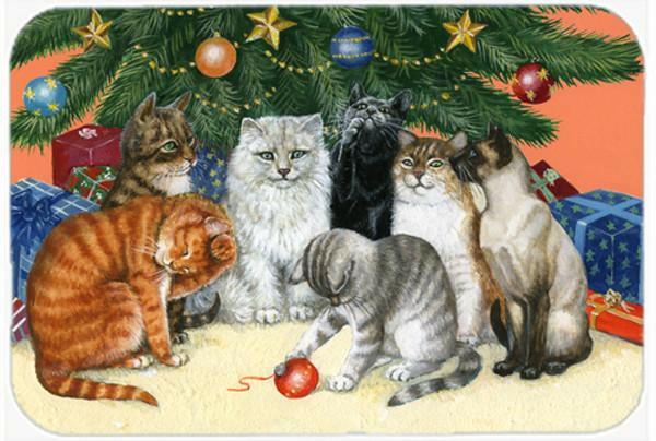 Cats under the Christmas Tree Glass Cutting Board Large BDBA0345LCB by Caroline's Treasures