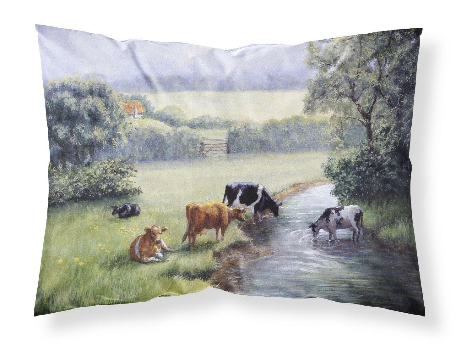 Cows Drinking at the Creek Bank Fabric Standard Pillowcase BDBA0350PILLOWCASE by Caroline's Treasures