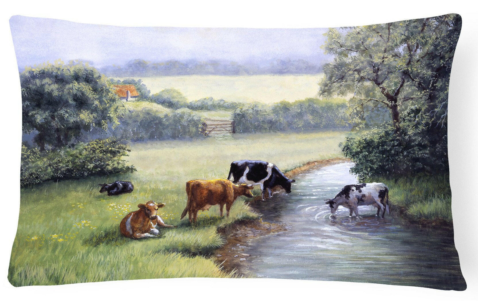Cows Drinking at the Creek Bank Fabric Decorative Pillow BDBA0350PW1216 by Caroline's Treasures