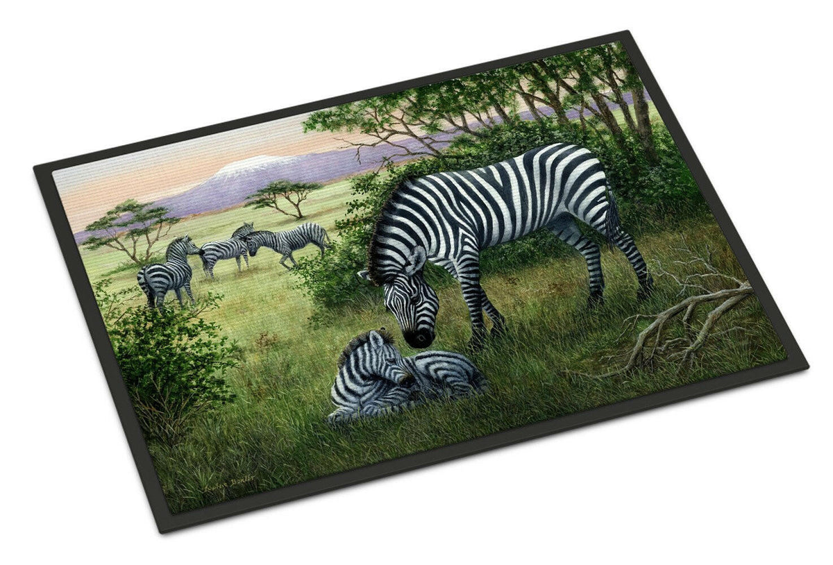 Zebras in the Field with Baby Indoor or Outdoor Mat 24x36 BDBA0385JMAT - the-store.com